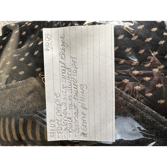 Free People Blazer Womens S Black Tan Diamond Textured Polka Dot Tweed Coat - Picture 9 of 9